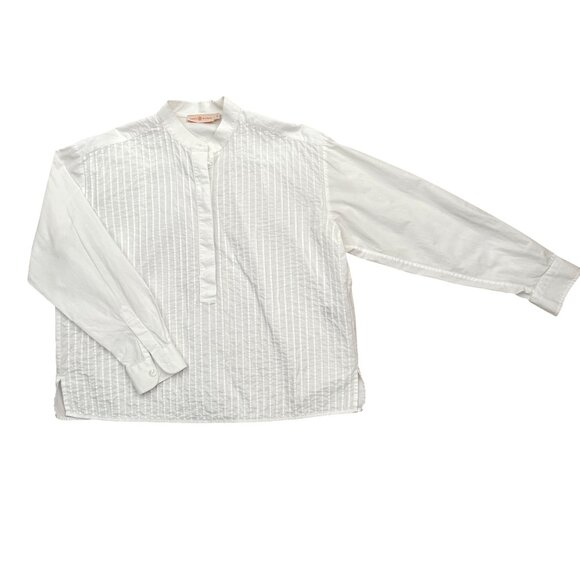 Tory Burch Oversized Pleated Cotton Blouse Size 0 Timeless Elegance Crisp White - Picture 3 of 11